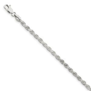 2.75mm Sterling Silver, Diamond Cut Rope Chain Necklace, 22 Inch